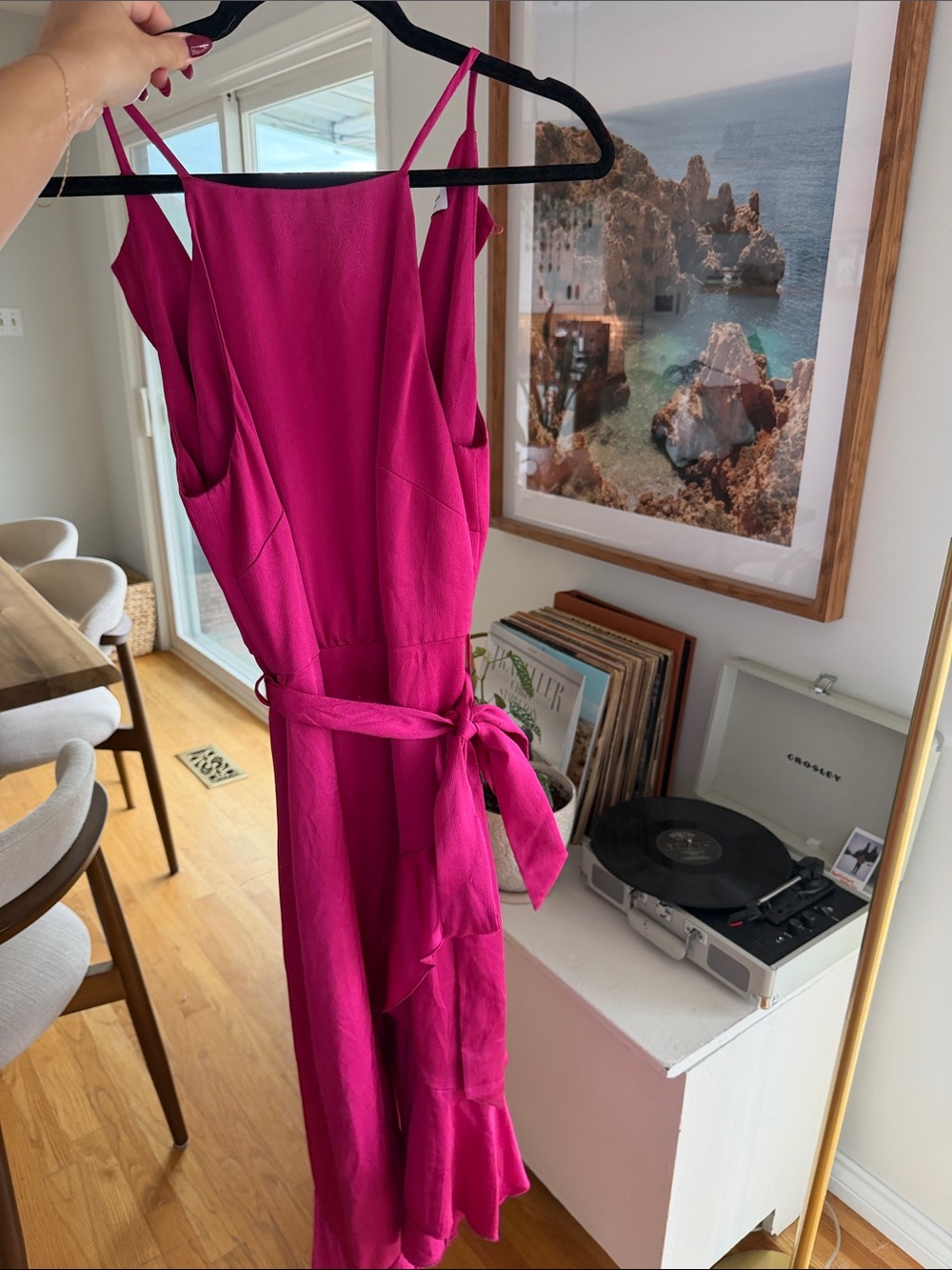 Fuchsia Sleeveless High-Low Dress with Tie Waist